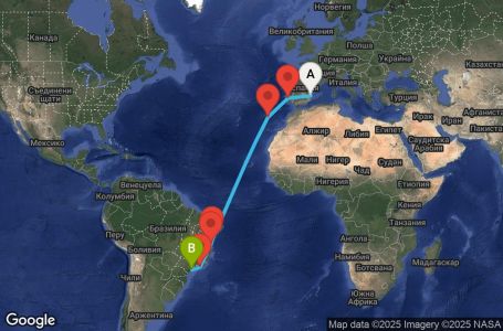 Маршрут на круиз 15 дни Испания, Португалия, Бразилия - UYW2