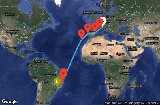 Маршрут на круиз 17 дни Италия, Франция, Испания, Португалия, Бразилия - UYVU