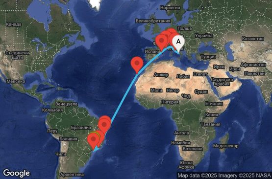 Маршрут на круиз 19 дни Италия, Франция, Испания, Бразилия - UYUV