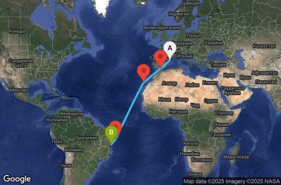Маршрут на круиз 13 дни Испания, Бразилия - UYWD
