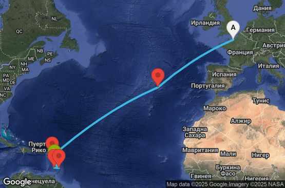 Маршрут на круиз 13 дни Франция, Португалия, Антигуа и Барбуда, Сейнт Винсент и Гренадини, Барбадос, Мартиника - UYWY
