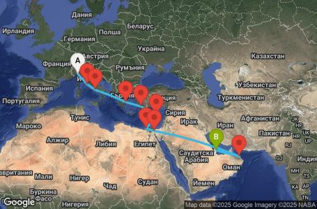 Маршрут на круиз 19 дни Италия, Гърция, Турция, Кипър, Египет, Оман, Катар - UYVD