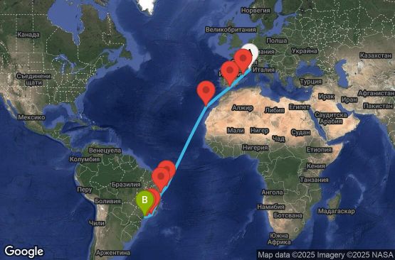 Маршрут на круиз 19 дни Франция, Испания, Бразилия - UYWP