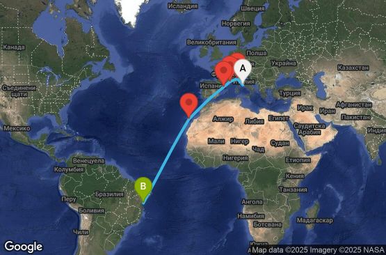 Маршрут на круиз 13 дни Италия, Франция, Испания, Бразилия - UYV0