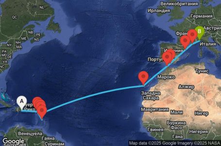 Маршрут на круиз Antilles, Canary Islands, Morocco, Spain, France, Italy - SDQ20A01