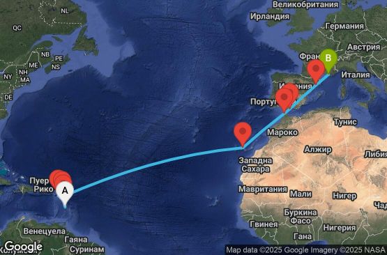 Маршрут на круиз Antilles, Canary Islands, Morocco, Spain, France - FDF16A07