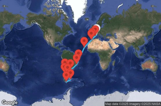 Маршрут на круиз 35 дни Франция, Испания, Гибралтар, Мароко, Кабо Верде, Бразилия, Аржентина, Фолкландски острови (Малвински), Чили - UYQ0