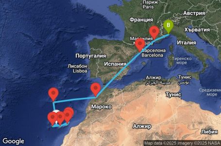 Маршрут на круиз Canary Islands, Spain, Madeira , Morocco, France, Italy - TCI12A07