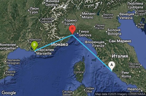 Маршрут на круиз 2 дни Италия, Франция - CIV02A1C