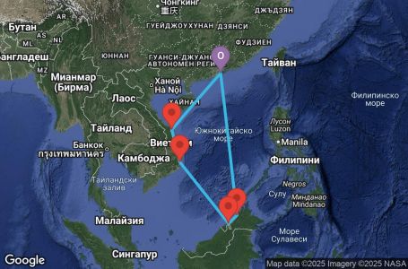 Маршрут на круиз 9 дни Хонконг, Малайзия, Бруней Дарусалам, Виетнам - HKG09A03