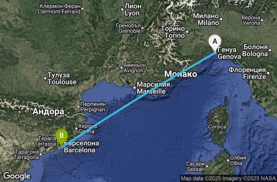 Маршрут на круиз 2 дни Италия, Испания - UWZK