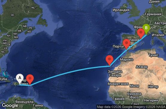 Маршрут на круиз Dominican Republic, Antilles, Canary Islands, Spain, France - LRM14A0Z