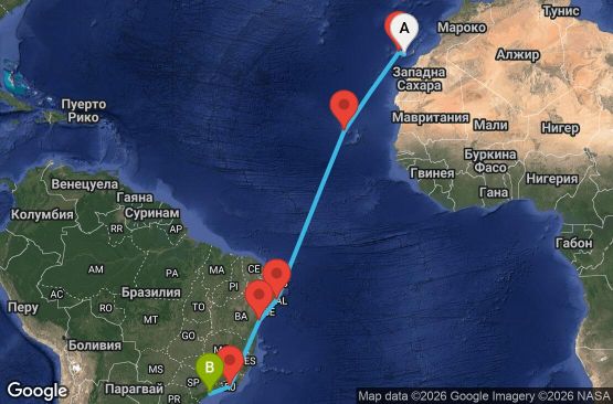 Маршрут на круиз 13 дни Испания, Кабо Верде, Бразилия - LPA13A01