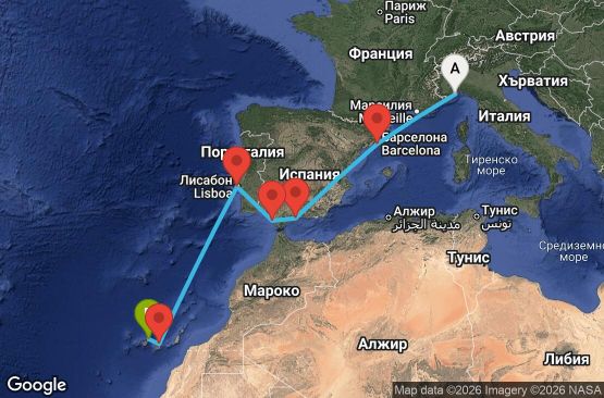Маршрут на круиз 9 дни Италия, Испания, Португалия - SVN09A0Q