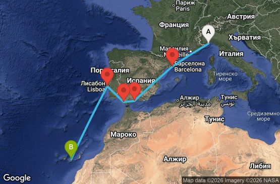 Маршрут на круиз 8 дни Италия, Испания, Португалия - SVN08A0N