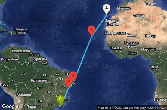 Маршрут на круиз 11 дни Испания, Кабо Верде, Бразилия - TCI11A02