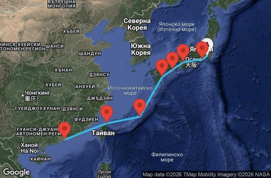 Маршрут на круиз 10 дни Япония - JAHK11CNNTOKHKG