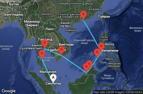 Маршрут на круиз 13 дни Югоизточна Азия - JADT13CNNSINHKG