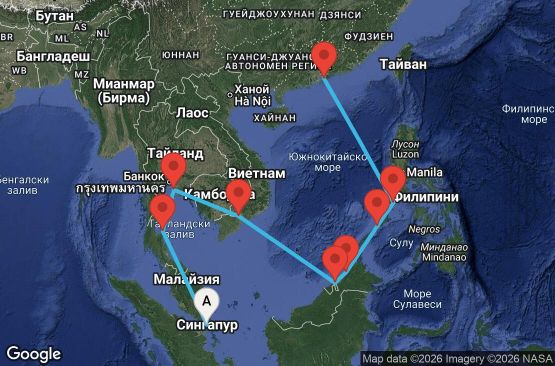 Маршрут на круиз 13 дни Югоизточна Азия - JADT13CNNSINHKG