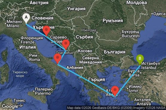 Маршрут на круиз 7 дни Италия, Хърватия, Гърция, Турция - EX20260413FSAIST