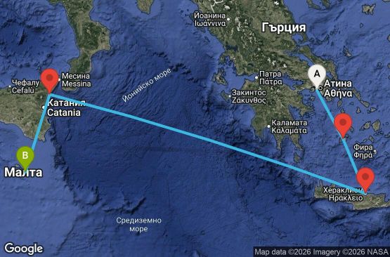 Маршрут на круиз 5 дни Гърция, Италия, Малта - EX20260424PIRMLA