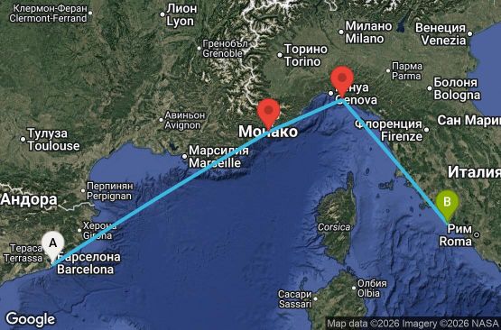 Маршрут на круиз 4 дни Испания, Монако, Италия - EP20260425BCNCVV