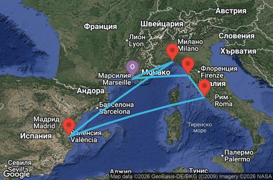 Маршрут на круиз 7 дни Франция, Италия, Испания - UYOF