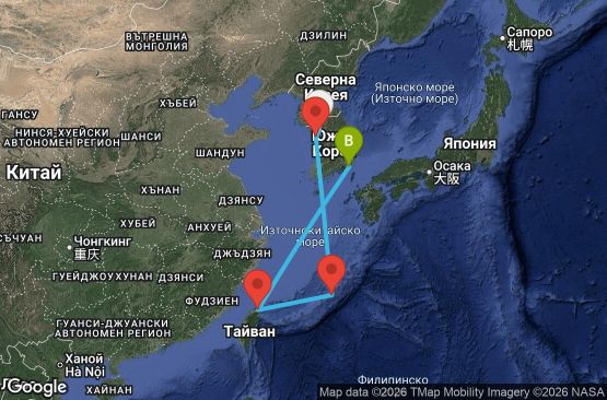 Маршрут на круиз 7 дни Южна Корея, Япония, Тайван - INC07A01