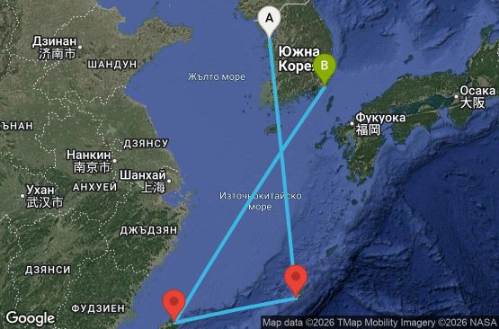 Маршрут на круиз 6 дни Южна Корея, Япония, Тайван - DAE06A07