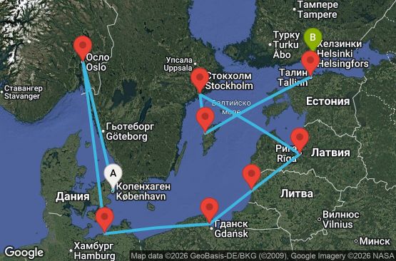 Маршрут на круиз 10 дни Балтийски държави - JWLC10CNNCPHHEL