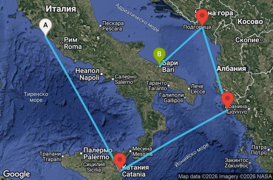 Маршрут на круиз 4 дни Италия, Гърция, Черна гора - UYNZ