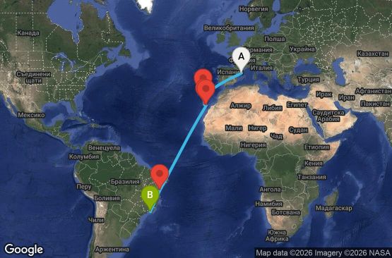 Маршрут на круиз 15 дни Испания, Португалия, Бразилия - UZ0Q