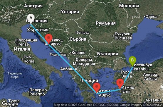 Маршрут на круиз 5 дни Италия, Хърватия, Гърция, Турция - UZ29