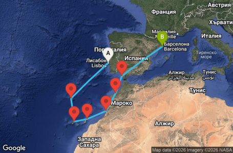 Маршрут на круиз 9 дни Канарски острови - STAR09CNNLISBCN