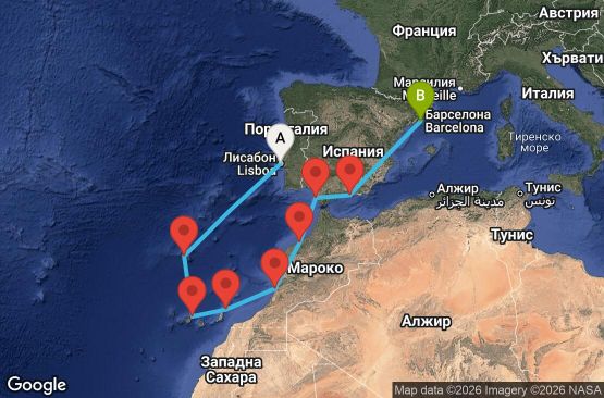 Маршрут на круиз 10 дни Канарски острови - STRR10CNNLISBCN