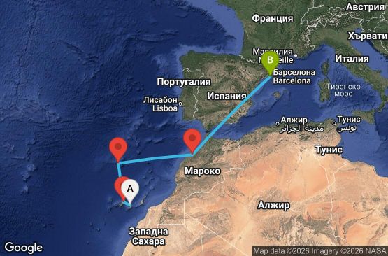 Маршрут на круиз 6 дни Канарски острови, Мадейра, Мароко, Испания - LPA06A02