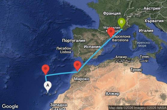 Маршрут на круиз 6 дни Канарски острови, Мадейра, Мароко, Испания, Франция - TCI06A0J
