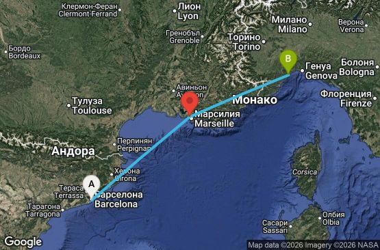 Маршрут на круиз 2 дни Испания, Франция, Италия - BCN02A2W