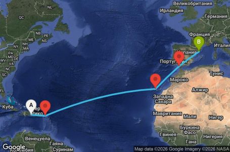Маршрут на круиз 13 дни Доминиканска република, Антилски острови, Канарски острови, Испания - LRM13A04