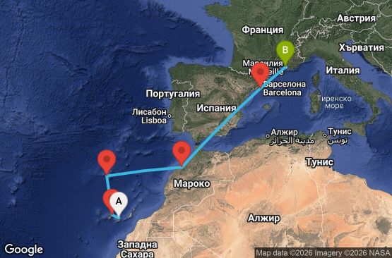 Маршрут на круиз 7 дни Канарски острови, Мадейра, Мароко, Испания, Франция - LPA07A1C