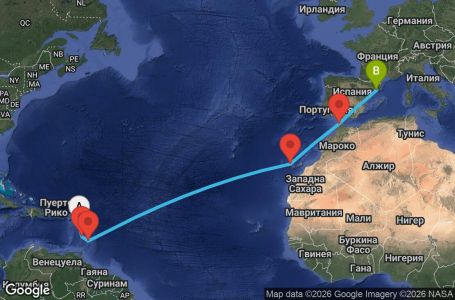 Маршрут на круиз 13 дни Антилски острови, Канарски острови, Мароко, Испания - PTP13A05