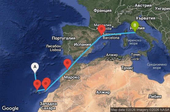 Маршрут на круиз 9 дни Португалия, Испания, Мароко, Италия - UVRW