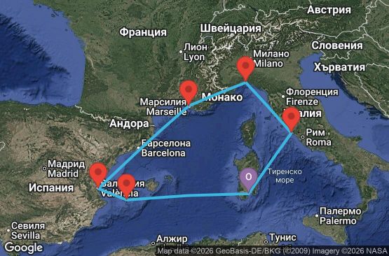 Маршрут на круиз 7 дни Италия, Франция, Испания - UZ5I