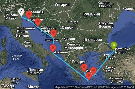 Маршрут на круиз 10 дни Италия, Хърватия, Гърция, Турция - EP20260608FSAIST