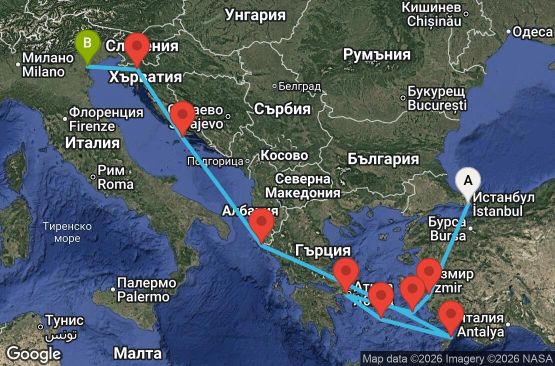 Маршрут на круиз 11 дни Турция, Гърция, Хърватия, Италия - EP20260618ISTFSA