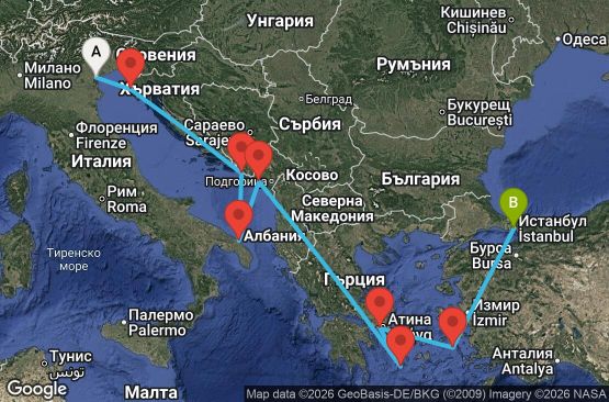 Маршрут на круиз 10 дни Италия, Хърватия, Черна гора, Гърция, Турция - EP20260720FSAIST