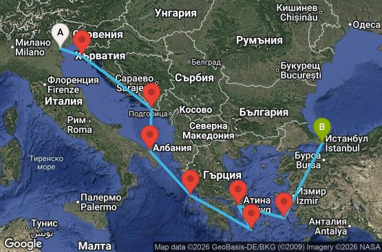 Маршрут на круиз 10 дни Италия, Хърватия, Гърция, Турция - EP20260810FSAIST