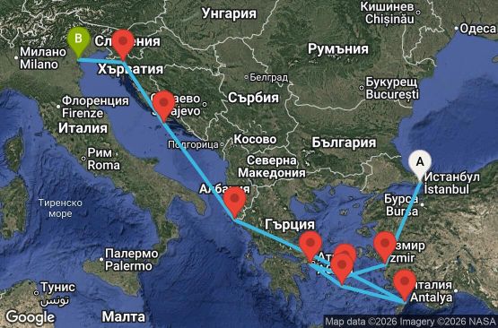 Маршрут на круиз 11 дни Турция, Гърция, Хърватия, Италия - EP20261001ISTFSA