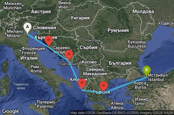 Маршрут на круиз 7 дни Италия, Хърватия, Гърция, Турция - EP20261029FSAIST