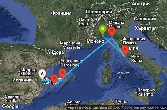 Маршрут на круиз 6 дни Испания, Италия - VLC06A0D